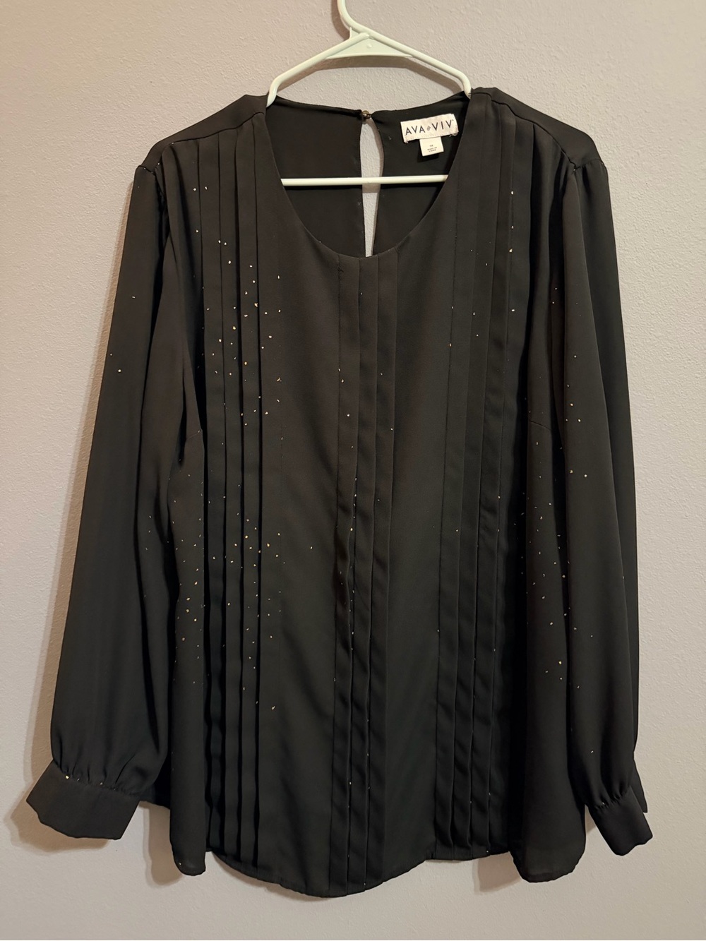 Ava & Viv Black Pintuck Blouse with Sparkle Dots